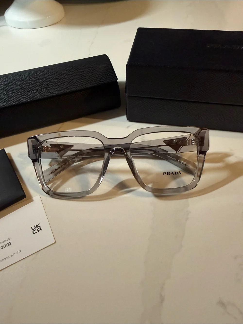 Prada Unisex Transparent Grey Square-Angled Optical Frames